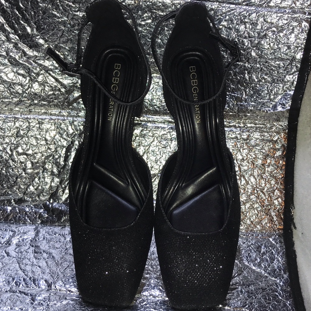 BCBGeneration Black Glitter Ankle-Strap Pumps